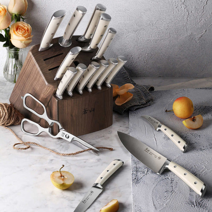 17-Pieces Kitchen Knife Set with Block Wooden German Stainless Steel w/ Sharpener