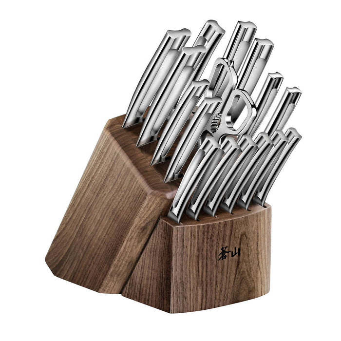 17-Pieces Kitchen Knife Set with Block Wooden German Stainless