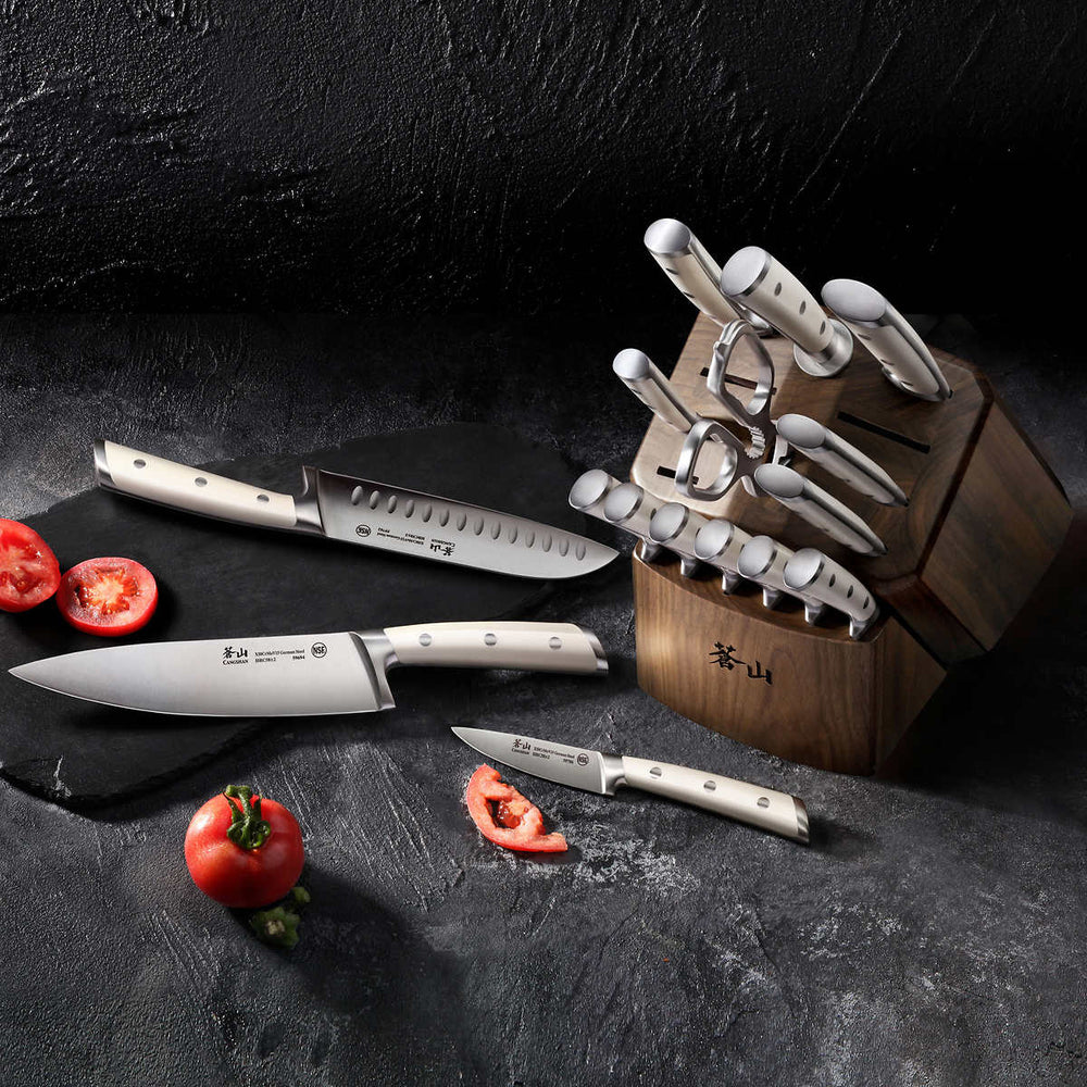 17-Pieces Kitchen Knife Set with Block Wooden German Stainless Steel  w/Sharpener